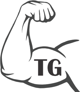 TG Leather logo of bicep being flexed with a tattoo of TG on bicep